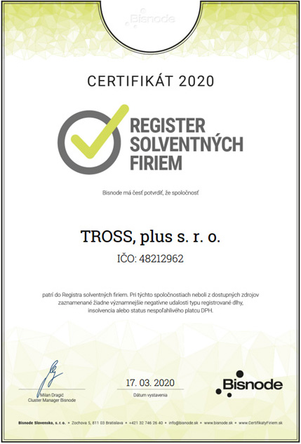 Bisnode Tross certifikat solventnych firiem